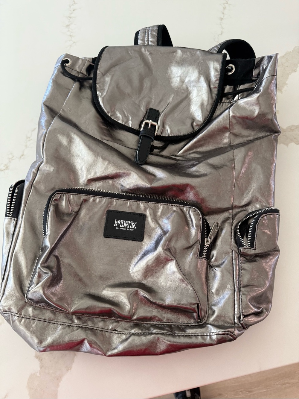 PINK Victoria's Secret Metallic Silver Backpack